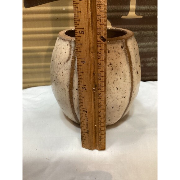 Vintage Studio Pottery Stoneware Jar With Lid Artist Signed Pumpkin Look Heavy - Picture 10 of 13